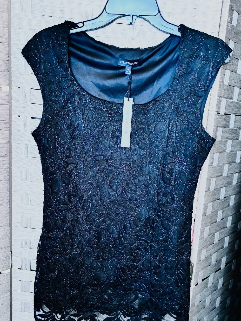 Ellen Weaver Black Lace Cap-Sleeve Blouse